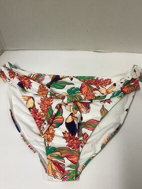 Tropical Floral Bikini Bottoms in White with Multicolor Print